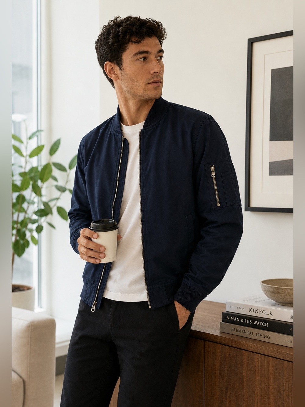 Everlane The Bomber Jacket Navy Blue Full Zip Uniform Collection Mens Medium M